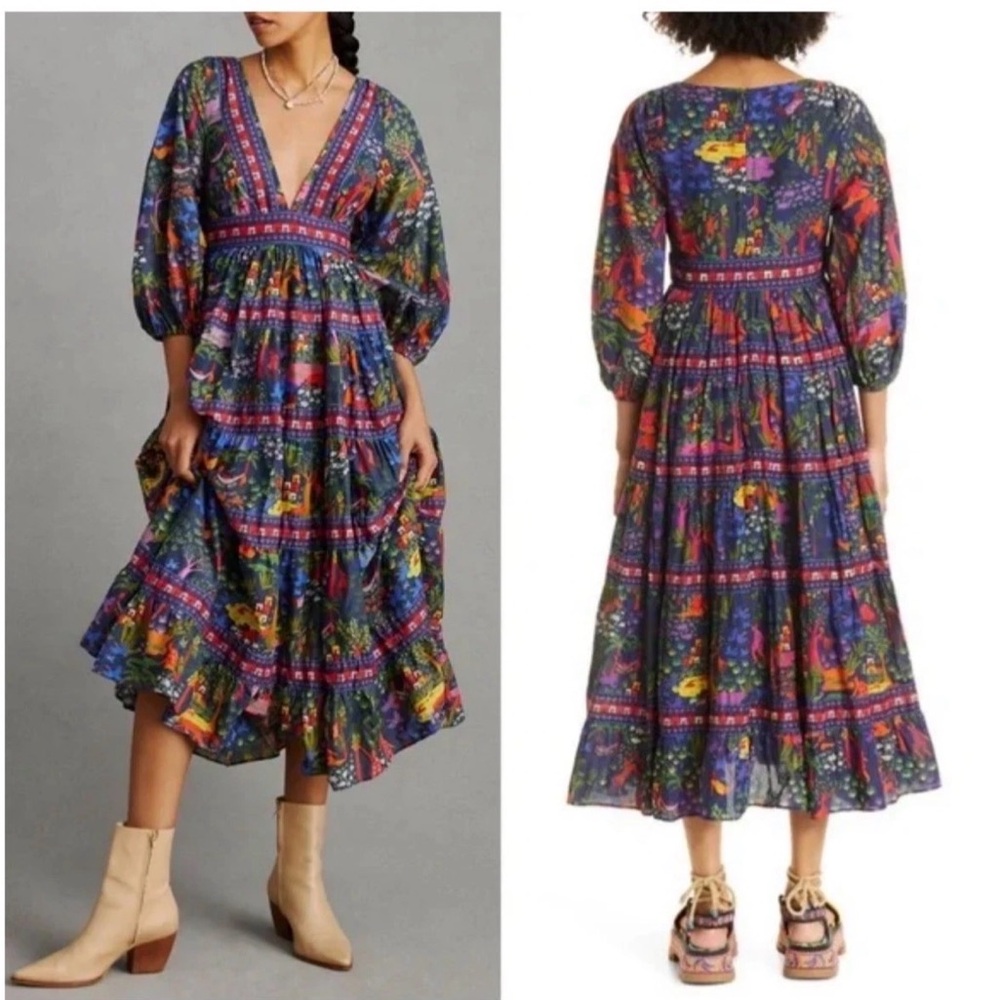 FARM Rio Animal Utopia Multicolor Floral Midi Dress